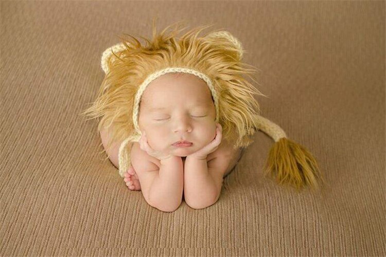 Newborn Photography Clothing Lion Zebra Design Woolen Knitted Baby Boy Girl Pictures Outfits Lionet Hat + Tail 2pcs Costumes